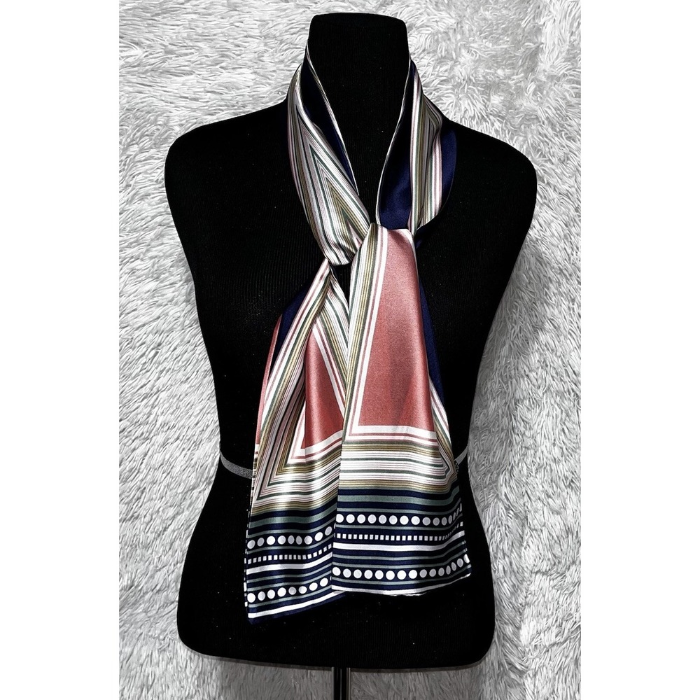 Women's Silk Feel Striped Scarf Blue Pink Neckerchief Head Wrap Fashion Scarf